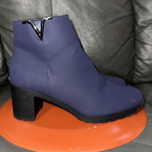 London Fog 10 Owynn Navy Black Soles Block Heel Non Slip Waterproof Ankle Boots - Picture 2 of 10